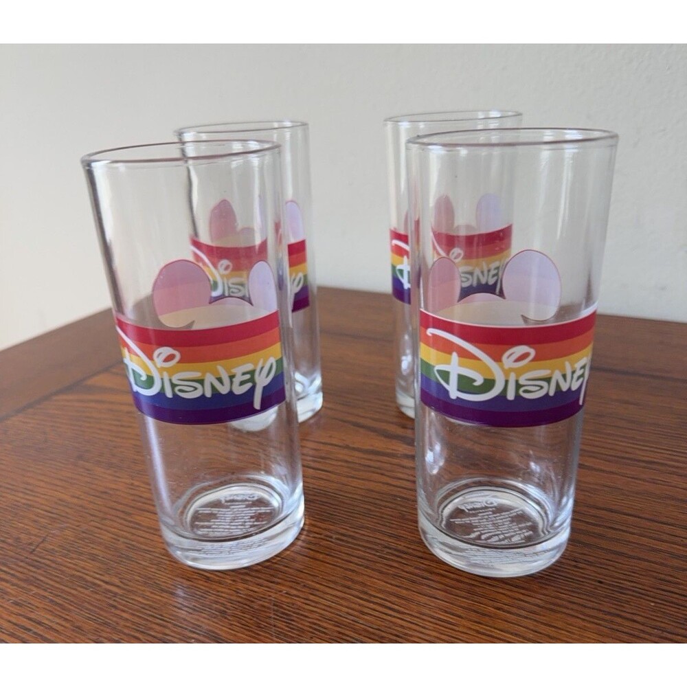 Rainbow Pride Disney Collection Mickey Mouse Head SET OF 4 Glasses 10 OZ.